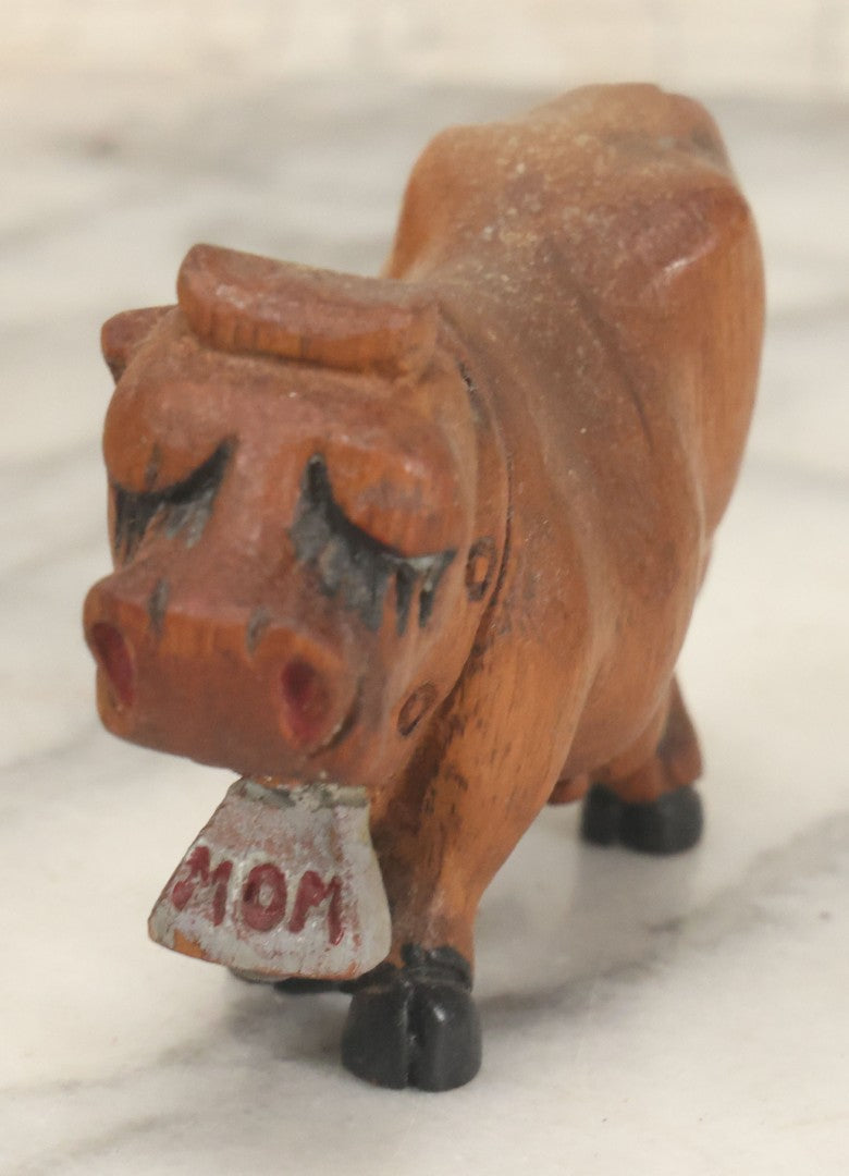 Lot 062 - Grouping Of Vintage Hand-Carved Wooden Animal Figures, Cows, Pig, Dinosaur, Owl, And Folk Art Pieces