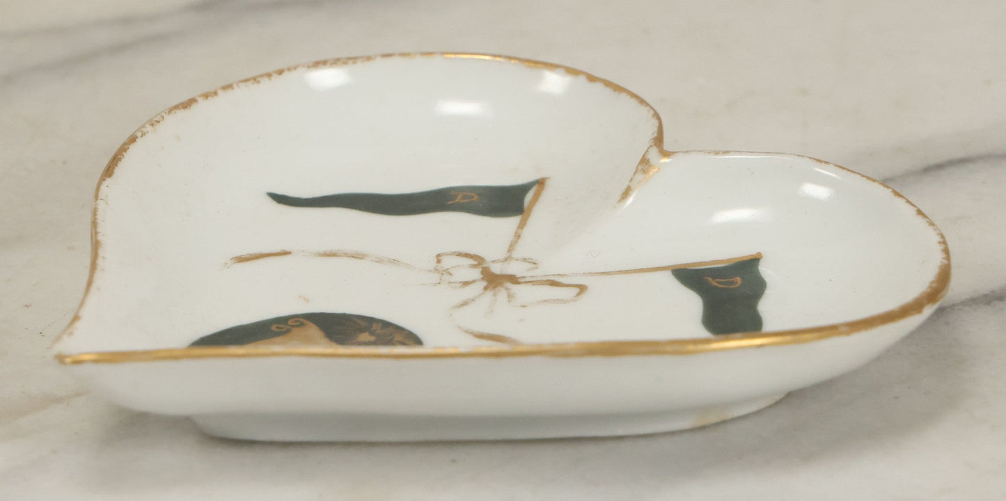 Lot 068 - Antique Heart-Shaped Porcelain Trinket Dish, Dartmouth College, New Hampshire, Gilded Rim