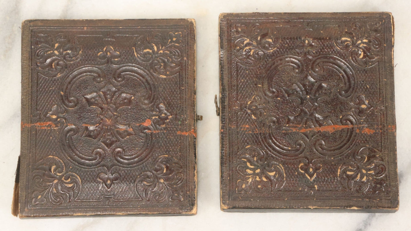 Lot 082 - Antique 1/6th Plate Tintype Photograph Of A Mother And Her Curly Haired Daughter, In Full Split Leatherette Union Case