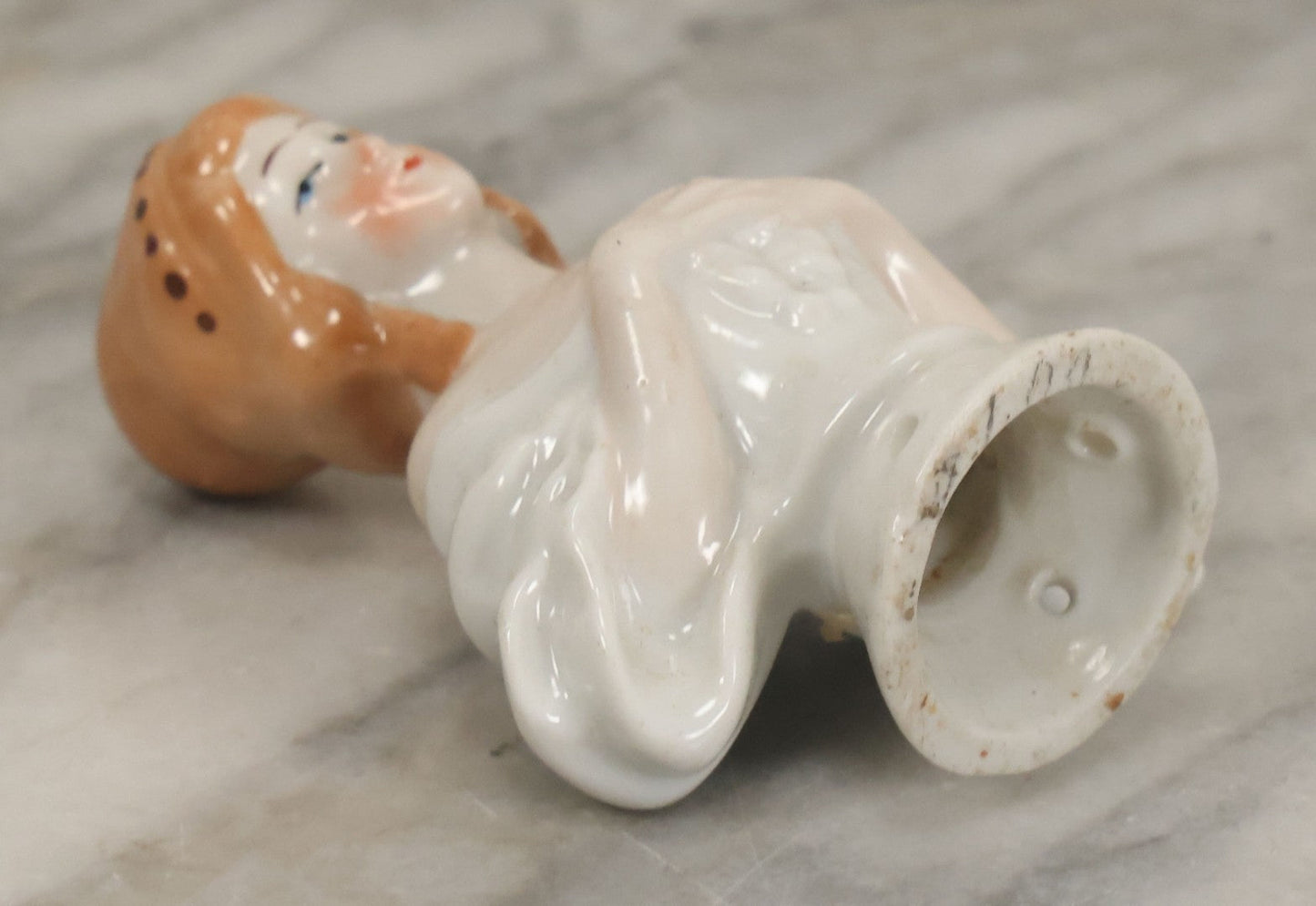 Lot 046 - Antique Porcelain Figural Lady Brush Topper With Orange Hair, Hand Painted, Made In Germany, No Brush