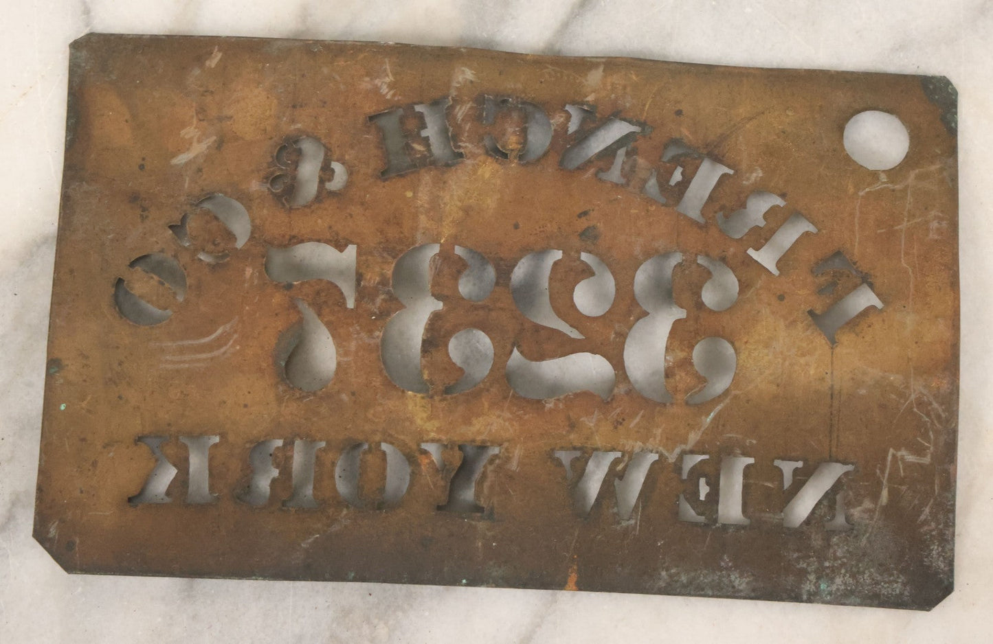 Lot 057 - Antique Brass Lettering Stencil For French & Co., No 3237, New York