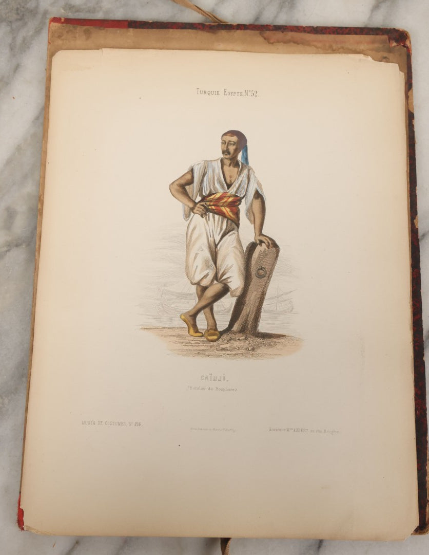 Lot 087 - Antique French Folio Book Of "Costumes Populaires De Diverses Nations (1863), Gaston Hue, Paris, Featuring 20 Hand Colored Lithographs Of The Dress And Costumes Of Various Culture, Mostly In Turkey, Egypt, And Greece, Etc.