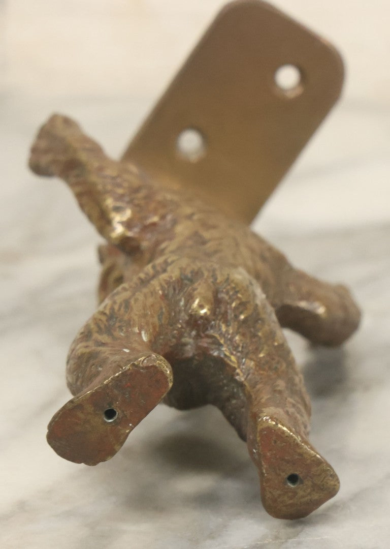 Lot 076 - Vintage Solid Brass Brown Bear Door Knocker With Remnants Of Old Paint And Tapered Mounting Holes, 4-3/8" Height