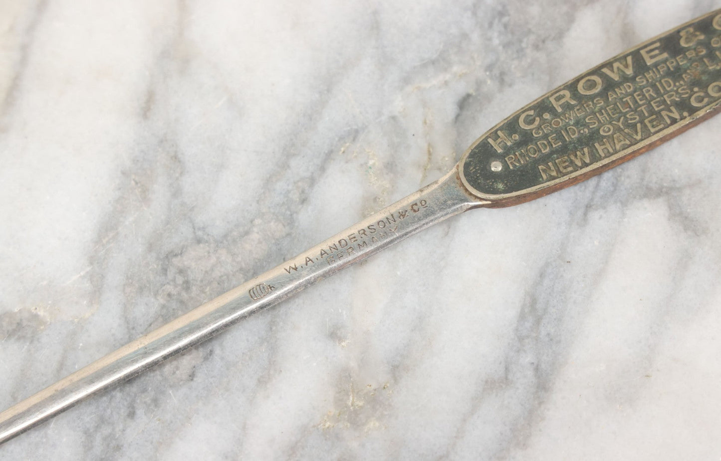 Lot 116 - Single Antique Advertising Letter Opener From H.C. Rowe And Co. Growers And Shippers Of Oysters, New Haven Connecticut, Manufactured By W.A. Anderson And Co., Germany