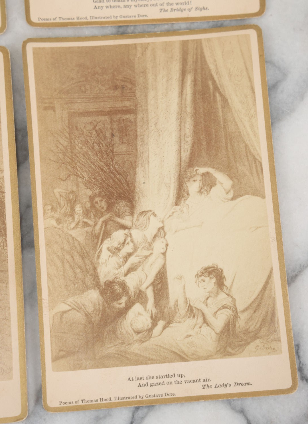 Lot 128 - Grouping Of 6 Antique Cabinet Card Illustrations By Gustave Dore Of The Poems Of Thomas Hood Including The Bridge Of Sighs, The Ladies Dream, The Haunted House, And More