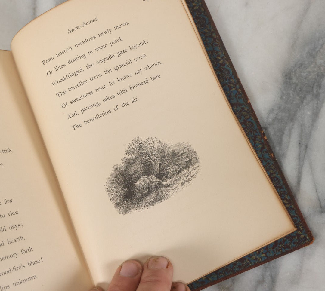 Lot 151 - "Snow-Bound, A Winter Idyl" Antique Book By John Greenleaf Whittier, Illustrated Houghton, Mifflin And Company, Publishers, Boston, The Riverside Press, Cambridge, 1867, With Worn Leather Cover