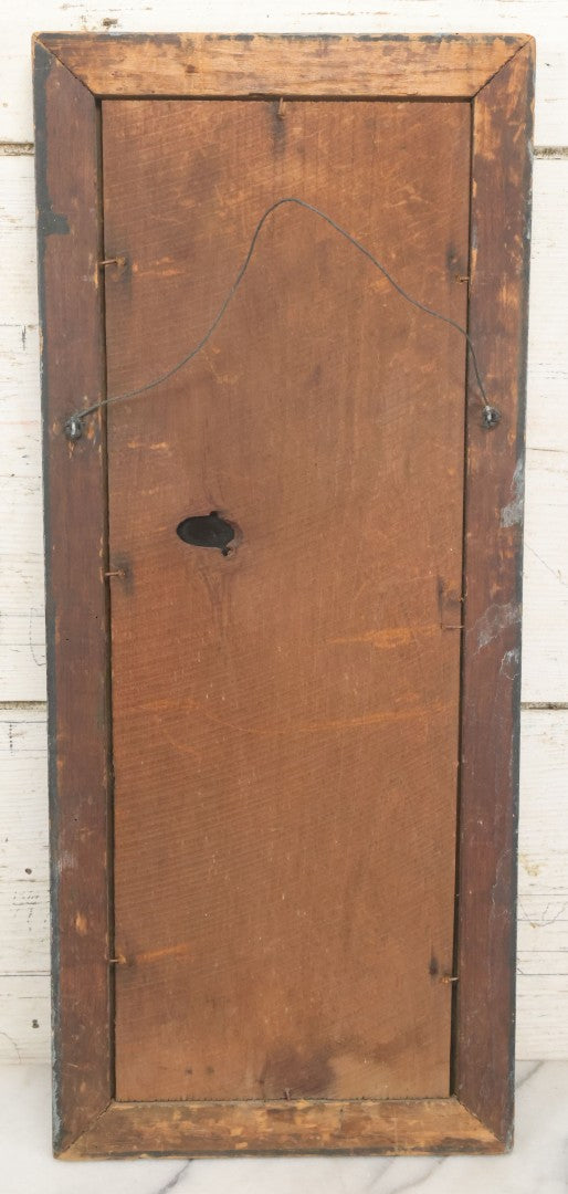 Lot 009 - Antique Painting On Tin Of White Flowers With Yellow And Orange Buds And Green Leaves In Original Faux-Branch Frame, 9-5/8" x 22-1/2"