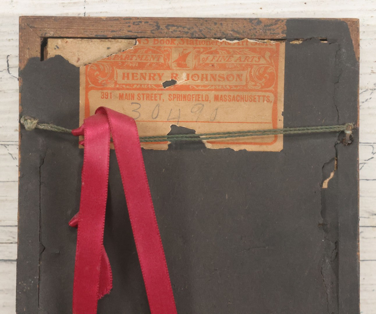 Lot 045 - Antique Chinese Pith Rice Paper Painting Of Woman Dropping Handkerchief, Paper Label On Verso From Henry R. Johnson, Fine Arts Department Store, Springfield, Massachusetts, 5" x 6-1/2"