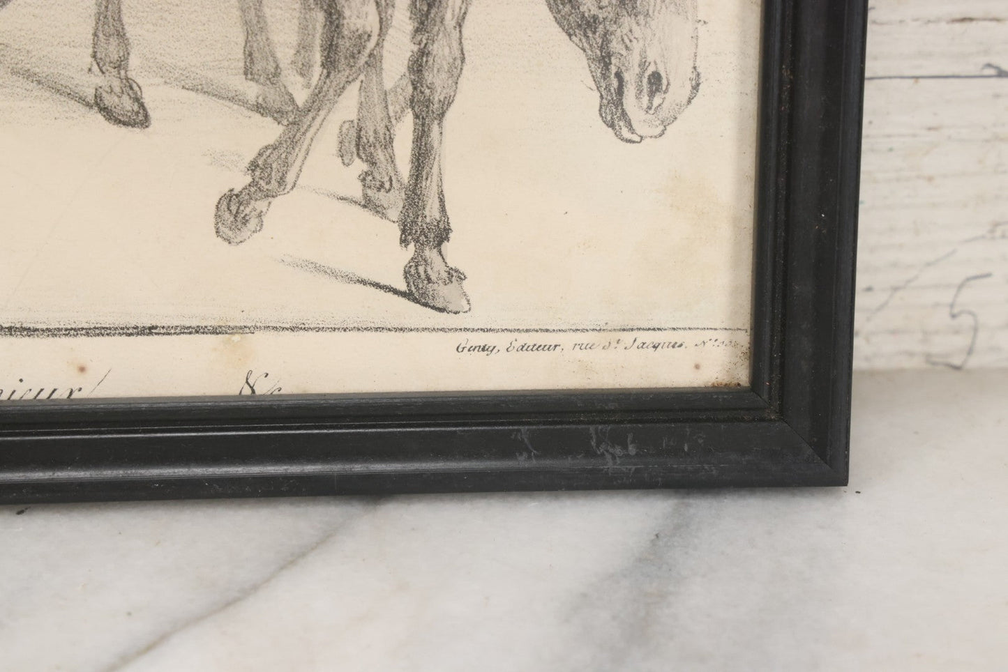 Lot 050 - Antique Hand Colored French Satirical Comic Caricature Print Of Portly Man And Donkeys, In Modern Frame, 10-3/4" x 8-7/8"