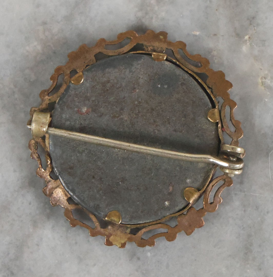 Lot 072 - Antique Photo Button Keepsake With Photograph Of Stern Man With Black Collar And Moustache, Diameter 1-1/8"