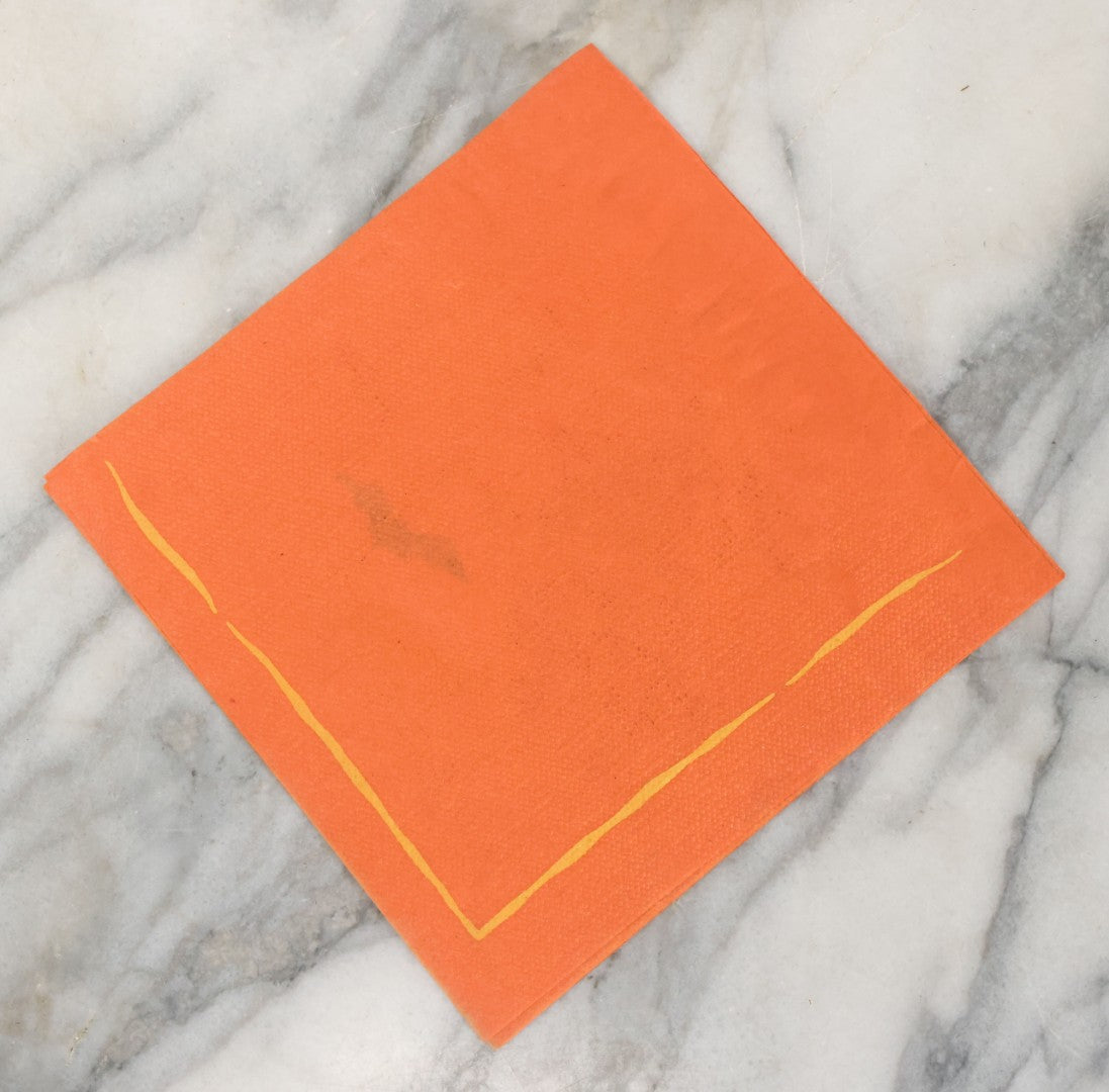 Lot 080 - Single Vintage Halloween Napkin With Dancing Witch, Bats, Halloween Pumpkin Jack-O-Lantern, J.O.L.