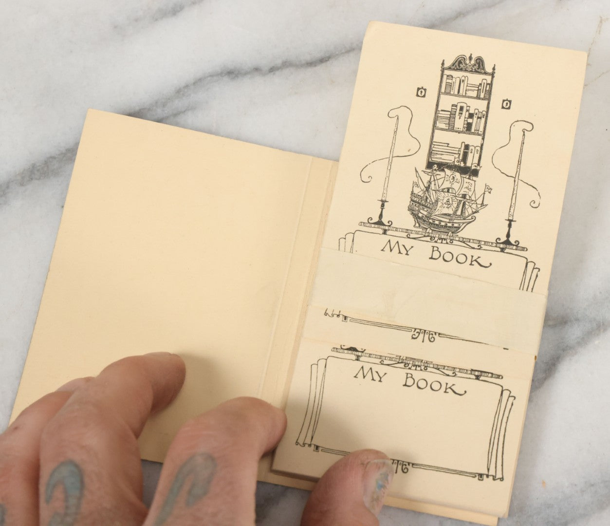 Lot 087 - Vintage New Old Stock N.O.S. Box Of Approximately 50 Book Plates With Bookshelf Candle And Ship Illustration In Original Packaging