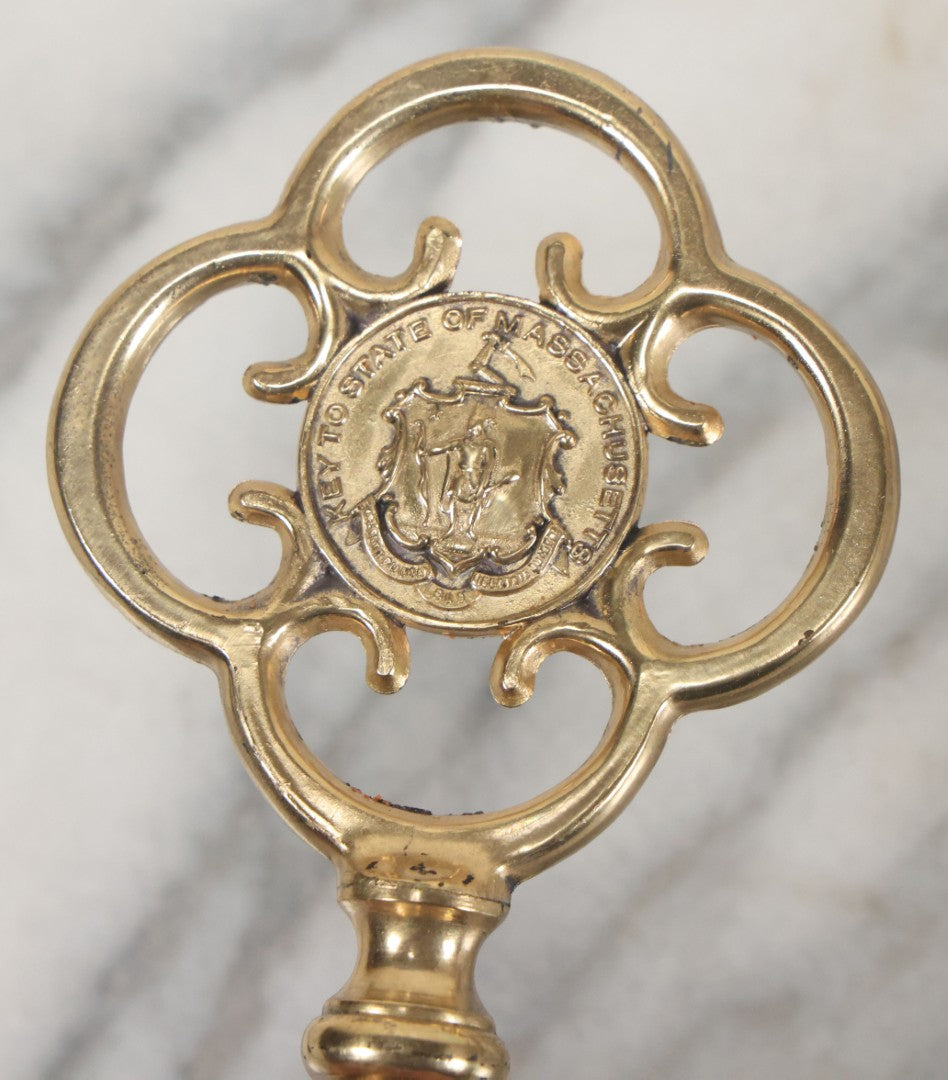 Lot 088 - Antique Brass Thermometer Key Souvenir, Key To Milford Massachusetts, Distributed By Cahills News Agency, Manufactured By Rudolph Toy & Novelty Co., Philadelphia, 24K Gold Plated, In Original Box