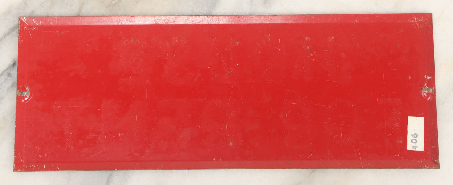 Lot 018 - Vintage Red "House For Rent" Tin Tacker Sign With Smaltz Lettering, White Letters With Yellow Outlines, 9-1/4" x 3-1/2"