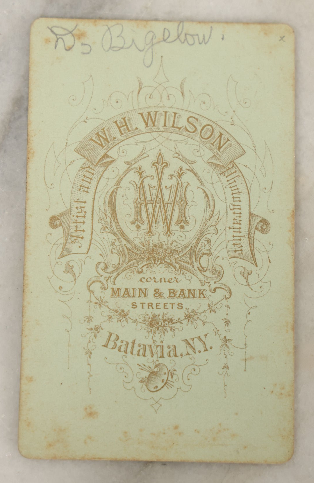 Lot 049 - Antique Carte De Visite C.D.V. Photograph Of A Man With An Unknown Eye Disease, W.H. Wilson, Photographer, Batavia, New York, Identified Bigelow On Verso