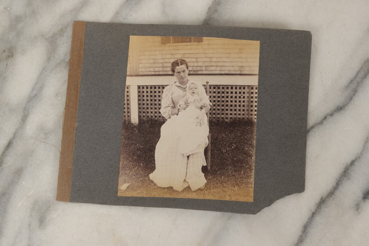 Lot 053 - Antique Boarded Photograph Of Fishermen, Hunters Smoking Pipes On The Stoop Of A House, With Hunting Dog Beagle In Photo
