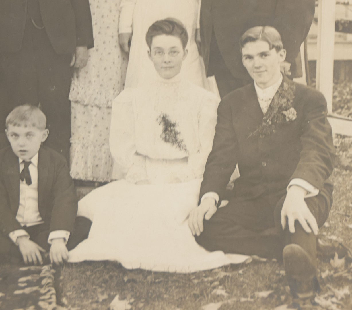 Lot 061 - Antique Boarded Photograph Of Several Generations Of A Family Posing Outside Of Their Home, With Pitbull Dog In Photo