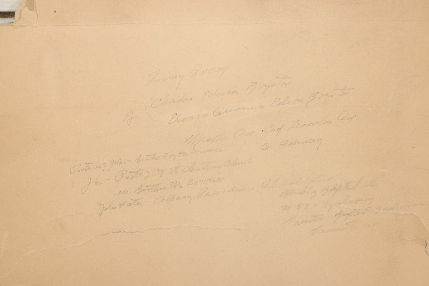 Lot 068 - Antique Boarded Interior Photograph Of The Living Room Of Charles And Elvira Boynton, With Photographs Of John Haines And Bertha Boynton Haines Displayed Along With Artwork, Instruments, Etc