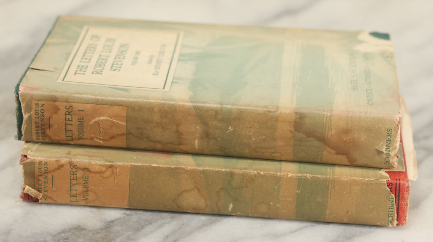 Lot 172 - "The Letters Of Robert Louis Stevenson" Antique Two Volume Book Set Edited By Sir Sidney Colvin, Charles Scribner's Sons, Publishers, New York, 1925