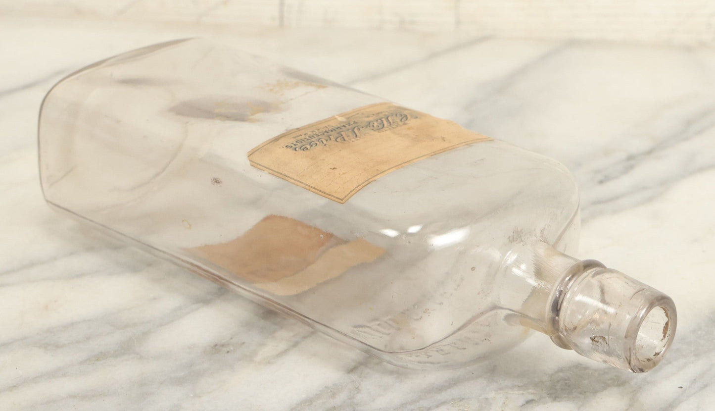 Lot 028 - Antique Glass Pharmacy Bottle From C.H. & J, Price, Pharmacists, Salem, Massachusetts, With Handwritten "Denatured Alcohol Poison" Label And Red Poison Label With Skull And Crossbones, Full Quart Size