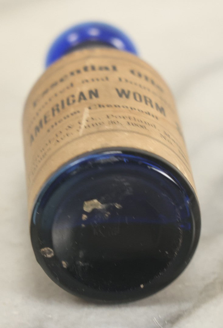 Lot 030 - Antique Essential Oils American Worm Seed (Oleum Chenopodil) Cobalt Blue Glass Pharmacy Bottle, Guaranteed By J.E. Goold & Co., Portland, Maine, Dated 1906