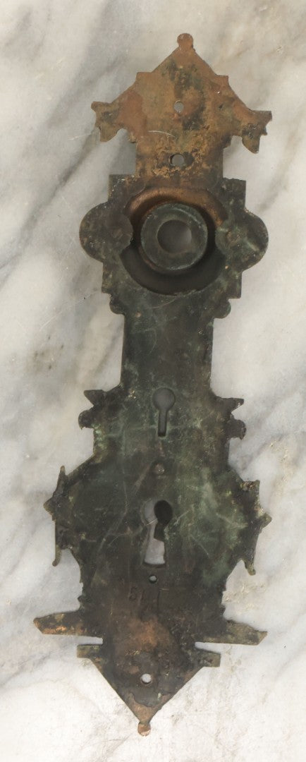 Lot 098 - Antique Cast Metal Door Knob Plate And Escutcheon With Bird And Anchor Motif, Nautical Swinging Keyhole Cover