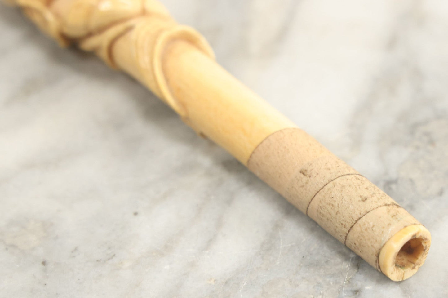 Lot 104 - Antique Carved Bone Floral Design Parasol Umbrella Cane Handle