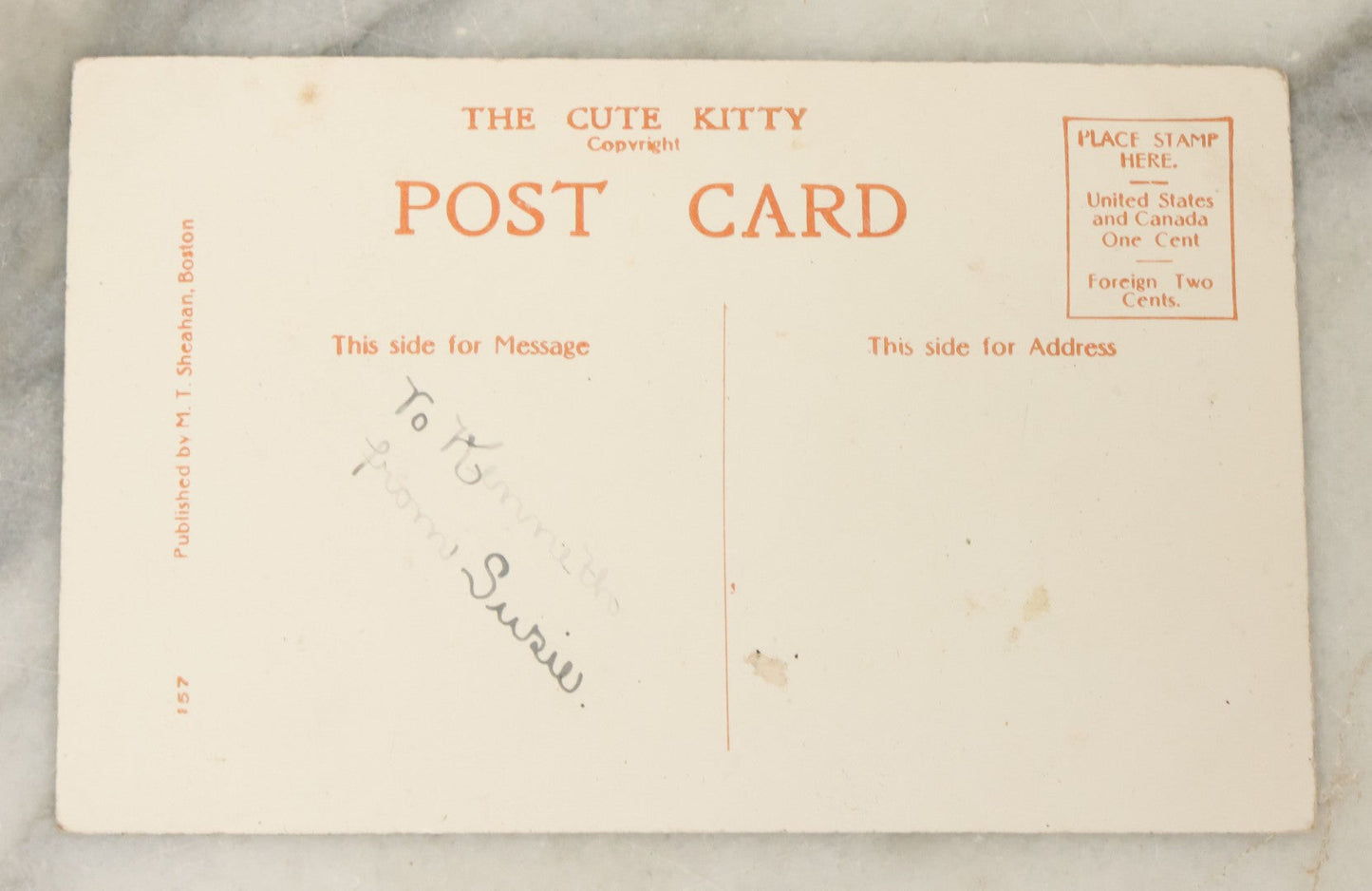 Lot 045 - Grouping Of Five Antique Postcards Of Cats And Kittens, Including Fold-Out South Sea Postcard