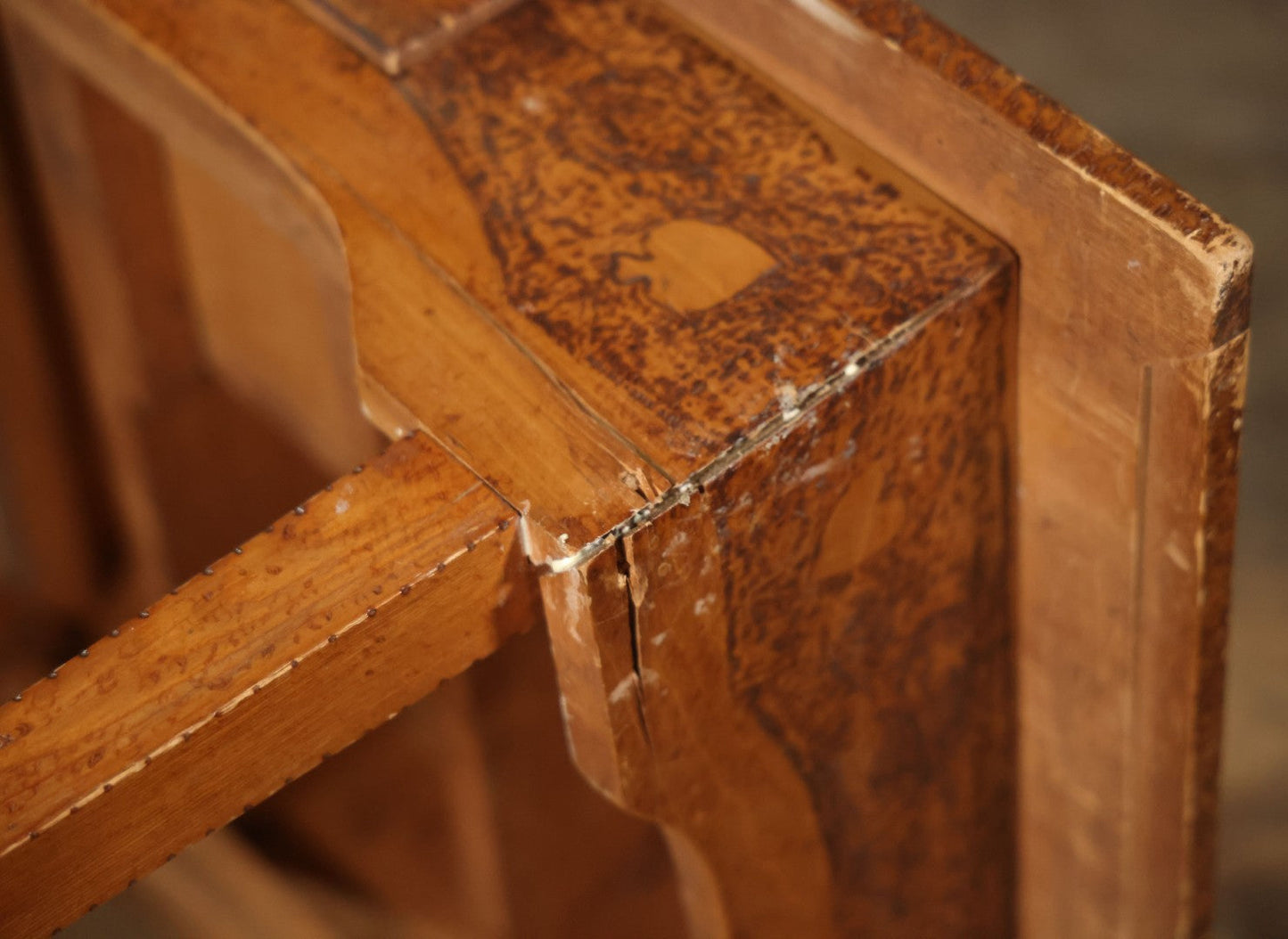 Antique Pyrography Wood Burned Flemish Art Card Table, Gambling Table, With Playing Card Suits Motif, One Drawer, Tapered Legs