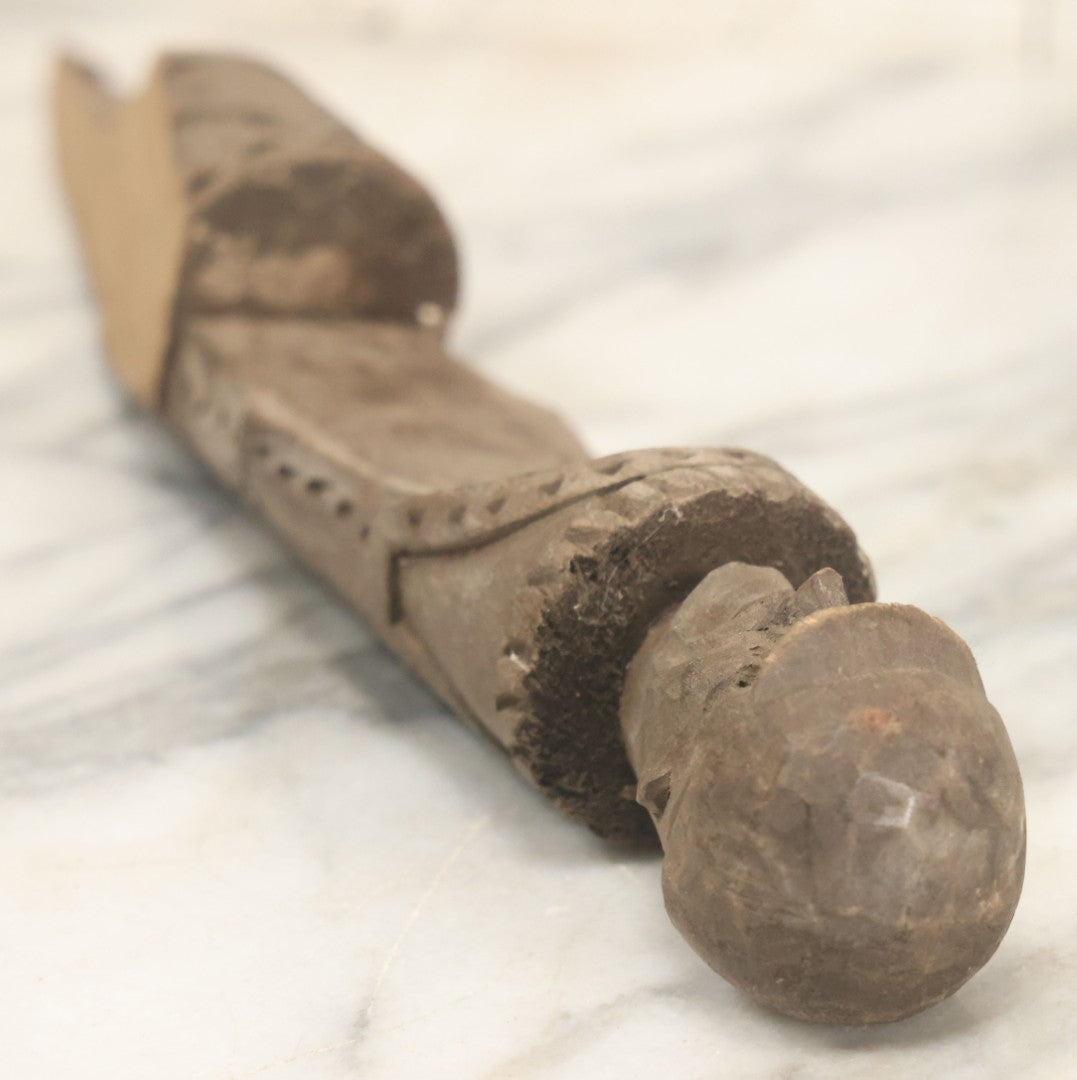 Lot 032 - Vintage Folk Art Hand Carved Wooden Fragment With Man In Cap, Possibly From A Piece Of Furniture, Walking Stick