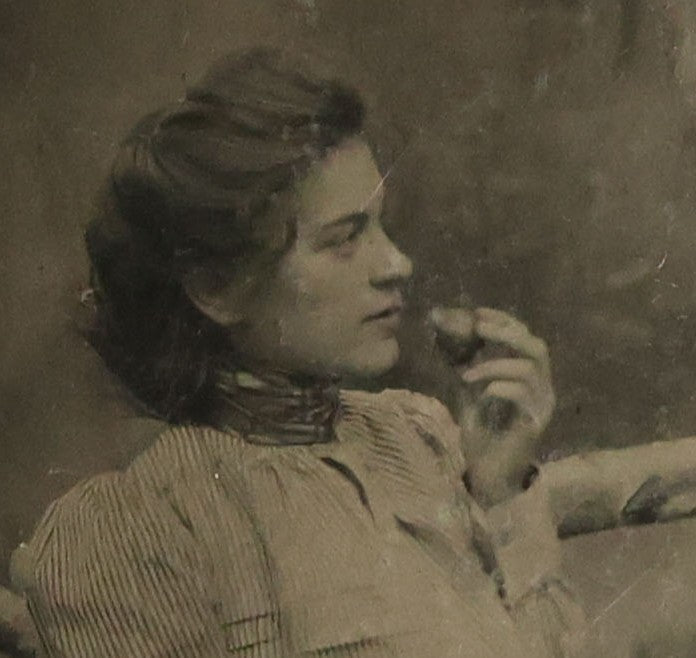 Lot 073 - Single Antique Tintype Photograph Of Two Young Women About To Eat Small Pieces Of Fruit Or Pastry