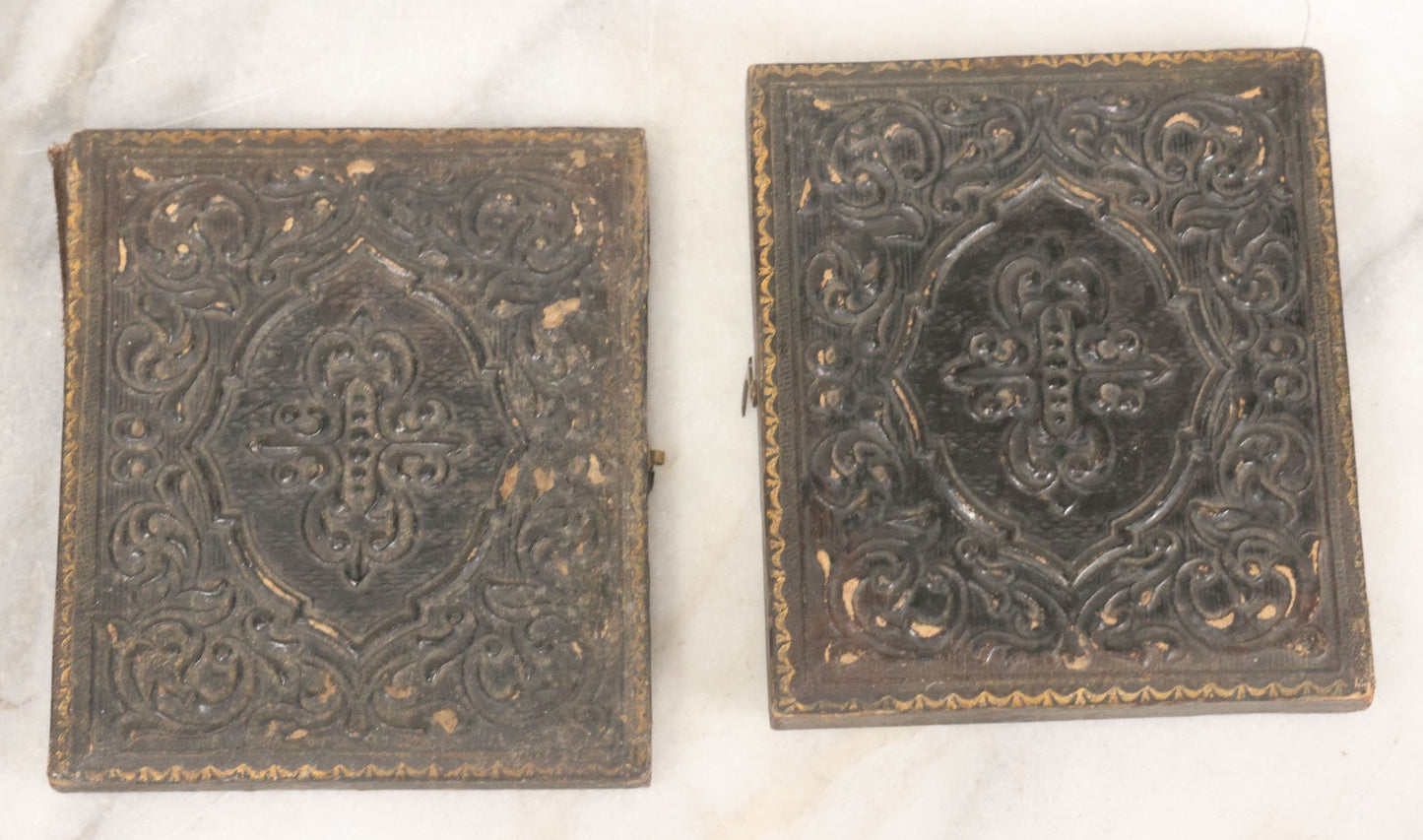 Lot 017 - Antique 1/6th Plate Tintype Photograph Of Two Men, Likely A Father And Son, Sharing An Embrace, Holding Hands, In Full Split Leatherette Union Case