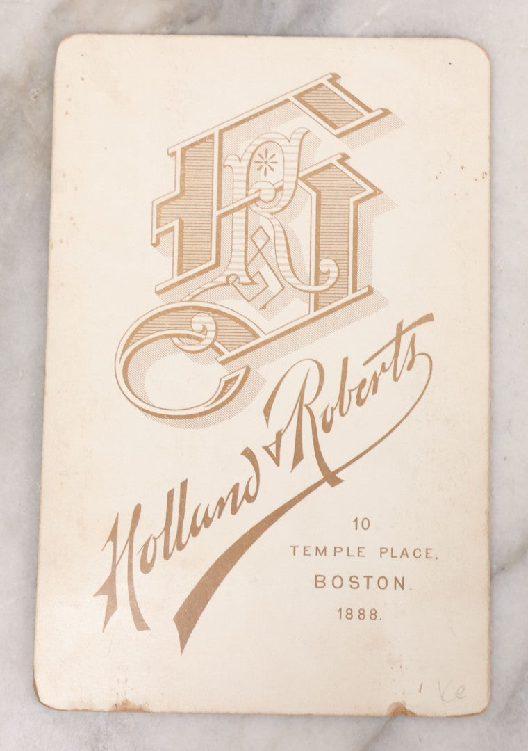 Lot 098 - Antique Cabinet Card Photograph Of Happy Little Girl Posing With Her Fluffy Dog Pull Toy, Holland Roberts, Photographers, Boston