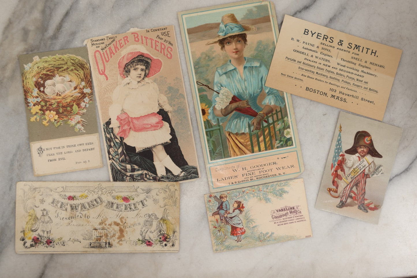 Lot 253 - Grouping Of Approximately 65 Antique Lithgraphed Trade Cards, Including Mechanical Paper Card, Various Advertisements