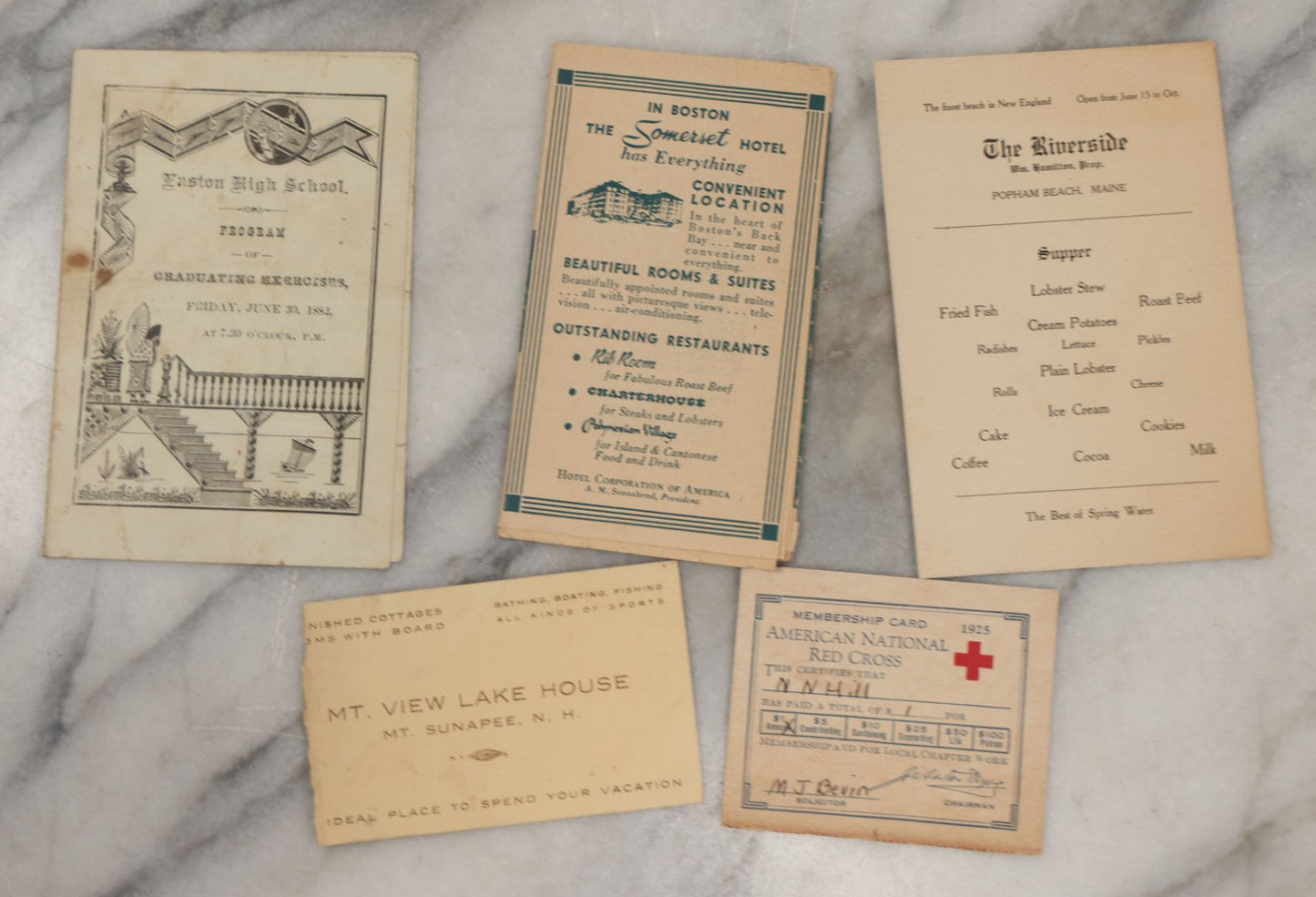 Lot 255 - Grouping Of Approximately 15 Antique And Vintage Ephemera Scraps Including Novelty Paper Glasses, Whiz-Bang Club Banquet Invite, Laconia Steamer Train Ticket, And More