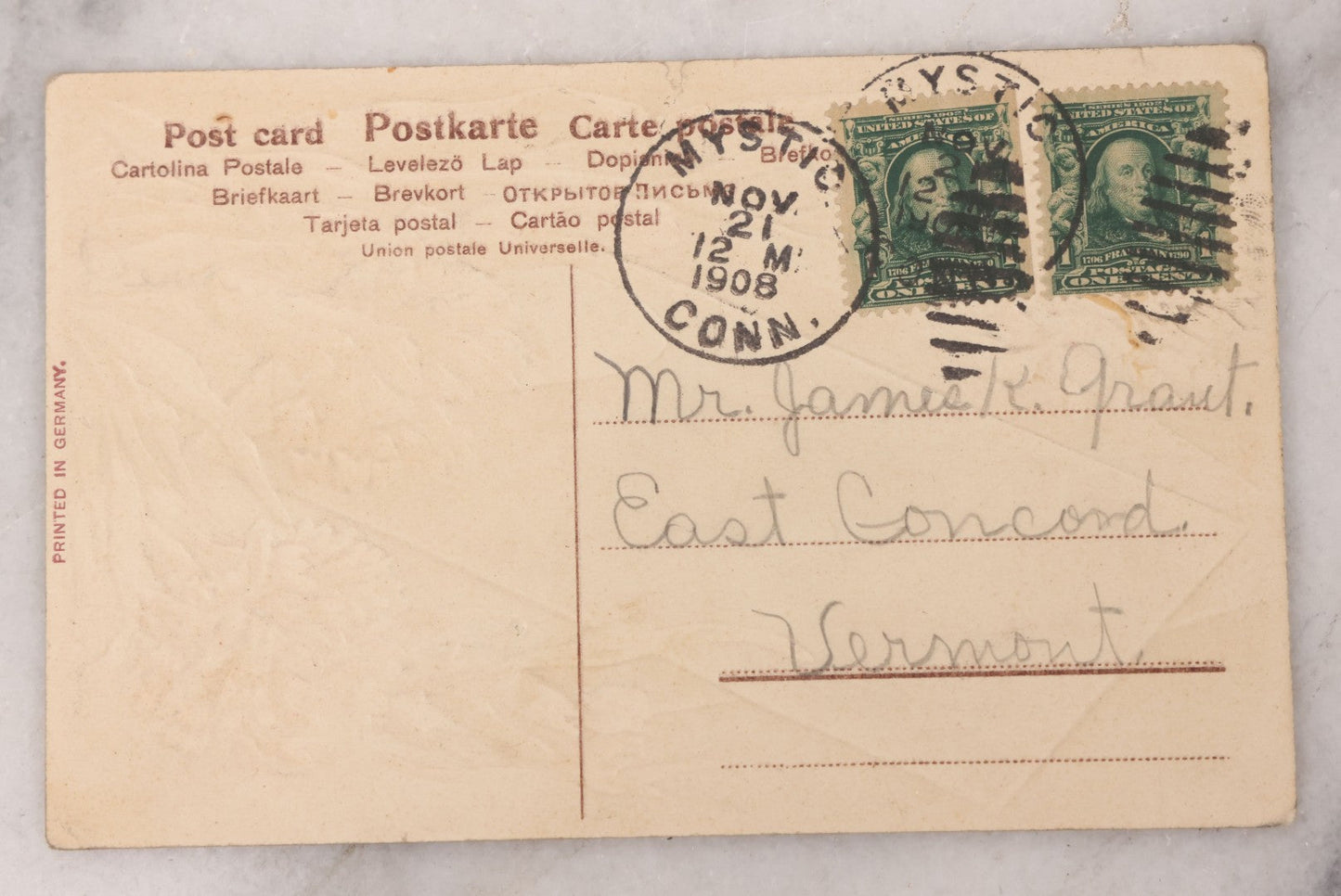 Lot 099 - Antique Embossed Postcard With Mechanical Envelope Element, "A Wireless Message From E Concord V.T.," Handwritten Note Inside The Envelope Instead Of On Verso, Printed In Germany, Postmarked 1908