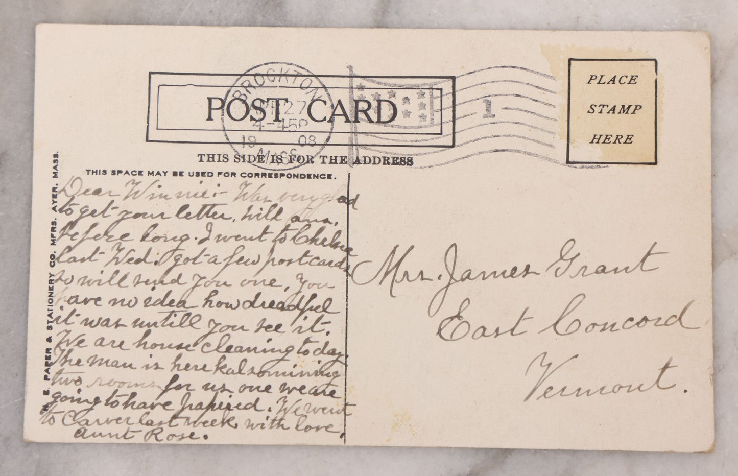 Lot 104 - Antique Postcard Depicting "Everett Avenue From Broadway After The Big Fire Of Apr. 12, 1908 Chelsea, Mass." With Note Describing The Aftermath, Postmarked Sept. 27, 1908