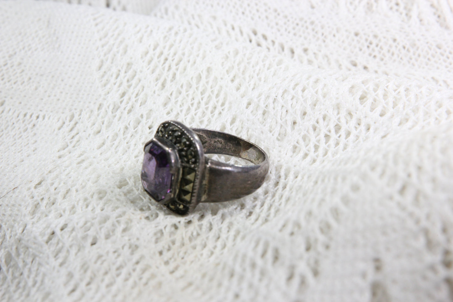 Sterling Silver Ring with Translucent Purple Stone, Size 5.5
