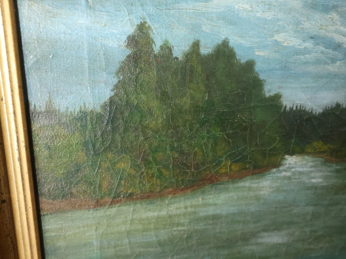 Antique Oil On Canvas Painting Of The Lewis River Near Lewisville, Clarke County, Washington State, In Frame, Signed G.H.D.