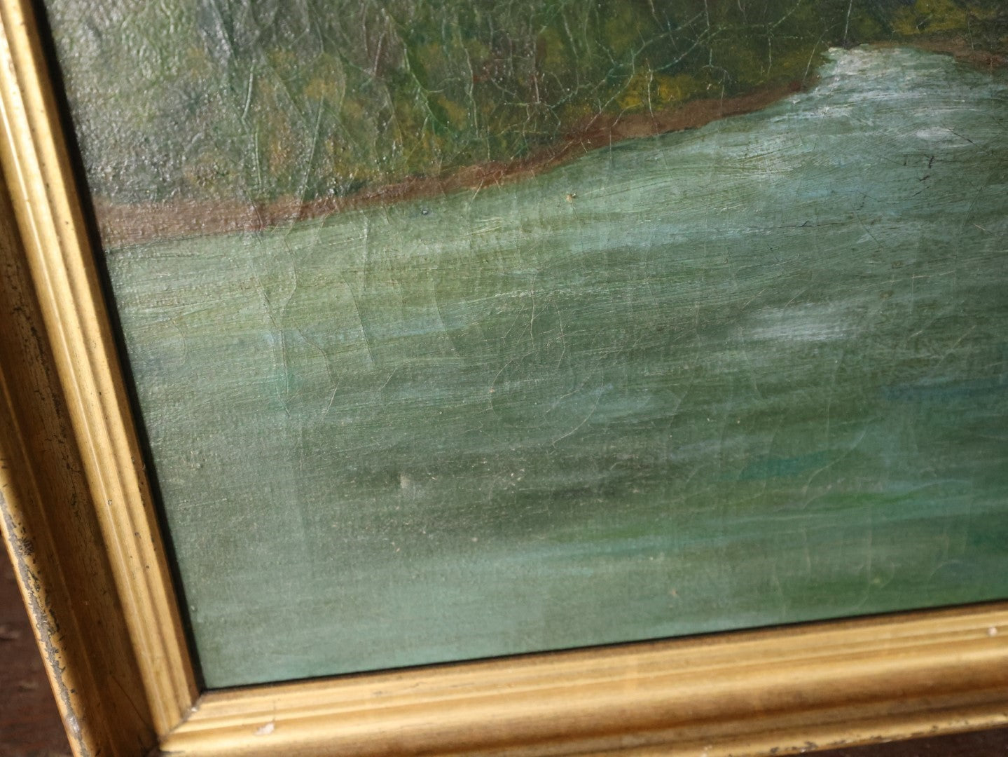 Antique Oil On Canvas Painting Of The Lewis River Near Lewisville, Clarke County, Washington State, In Frame, Signed G.H.D.