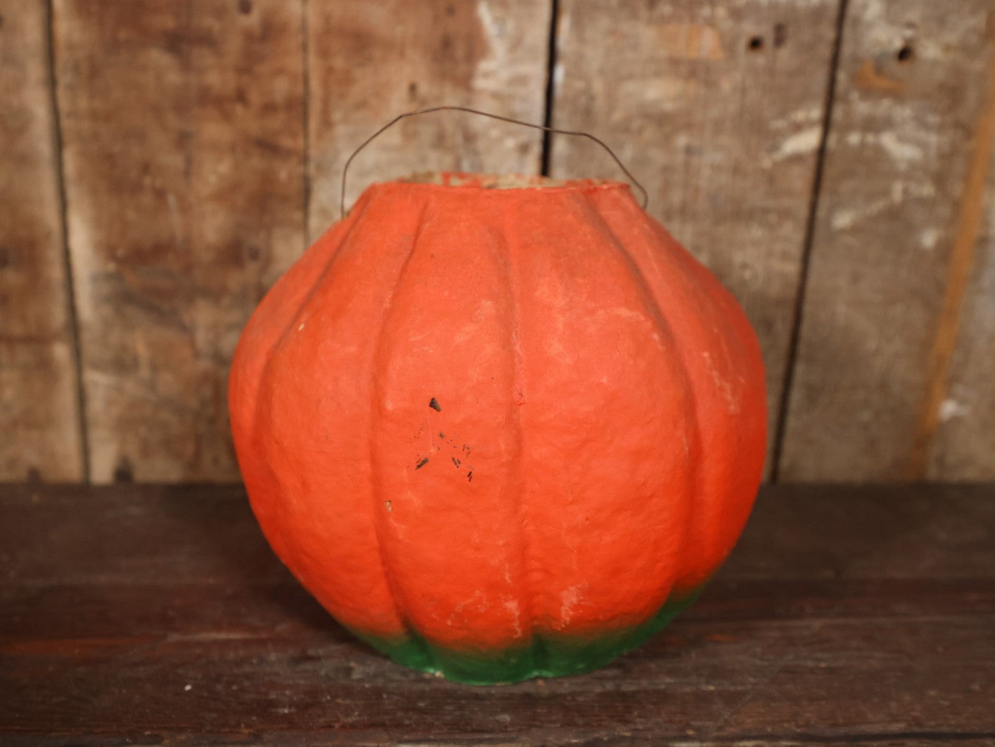 Vintage Paper Pulp / Papier Mache Halloween Jack-O-Lantern Pumpkin Candy Bucket With Big Grin, Re-Printed Face