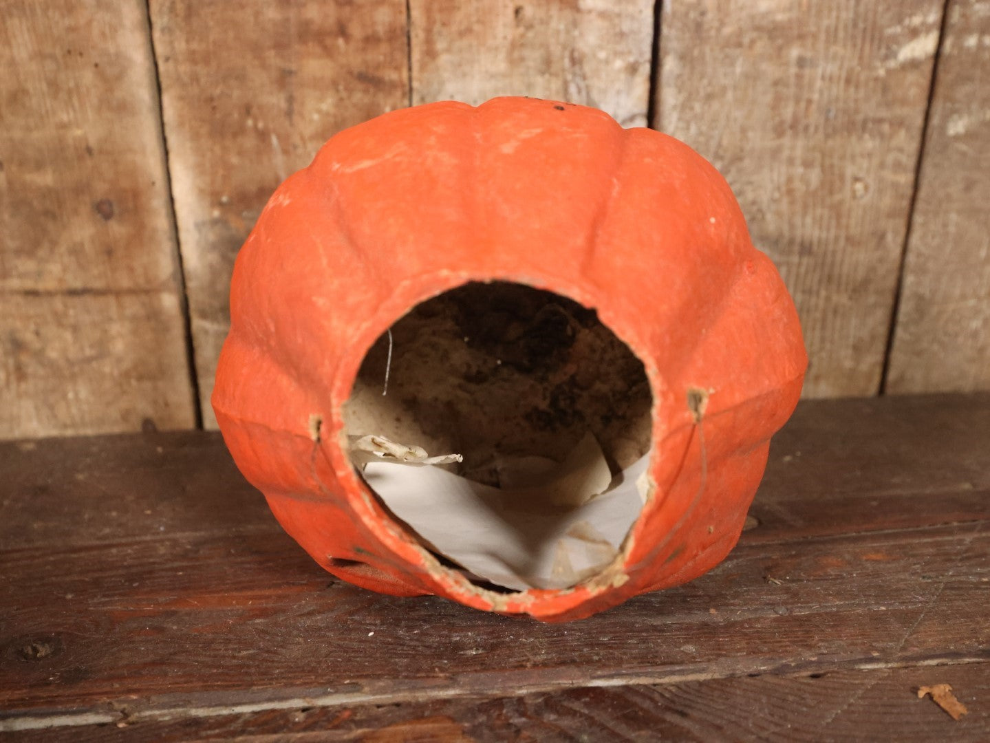 Vintage Paper Pulp / Papier Mache Halloween Jack-O-Lantern Pumpkin Candy Bucket With Big Grin, Re-Printed Face