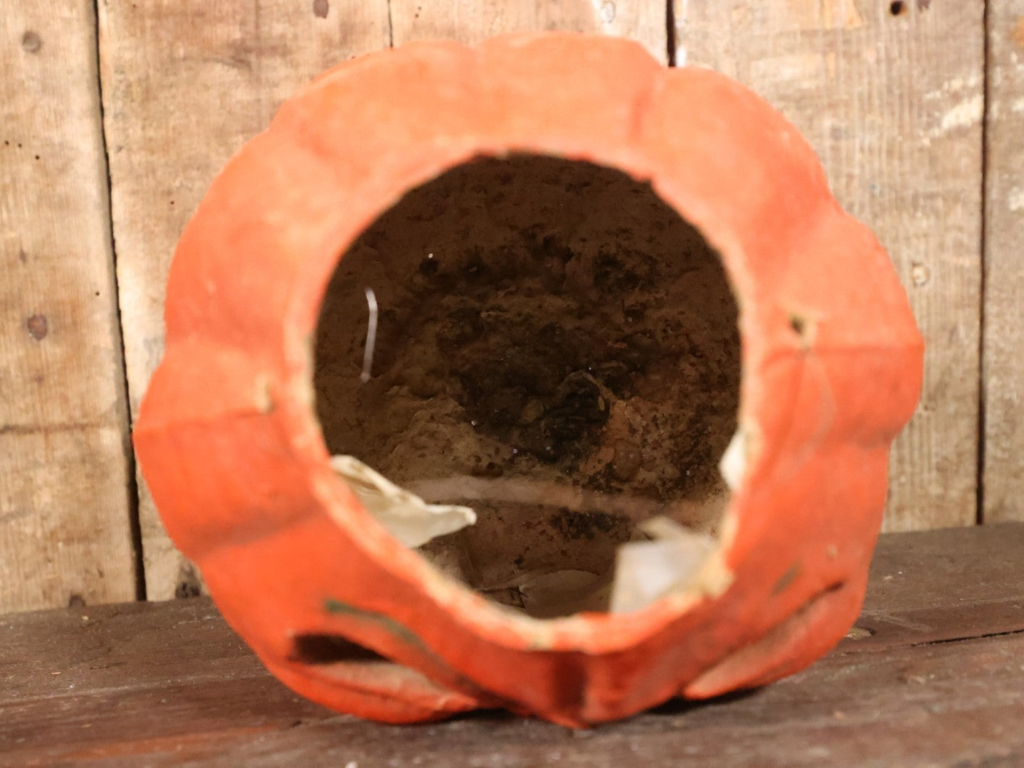 Vintage Paper Pulp / Papier Mache Halloween Jack-O-Lantern Pumpkin Candy Bucket With Big Grin, Re-Printed Face