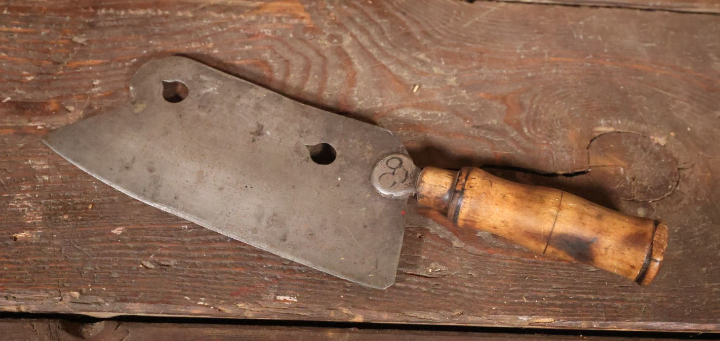 Vintage Meat Cleaver With Turned Wood Handle And Attractive Blade Form