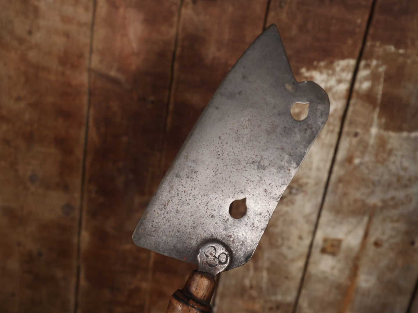 Vintage Meat Cleaver With Turned Wood Handle And Attractive Blade Form