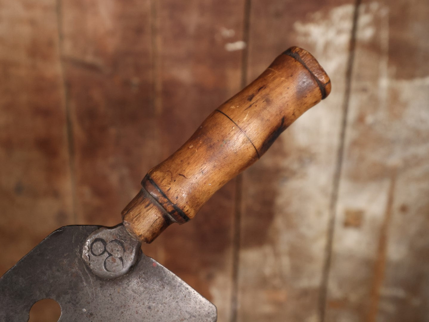 Vintage Meat Cleaver With Turned Wood Handle And Attractive Blade Form