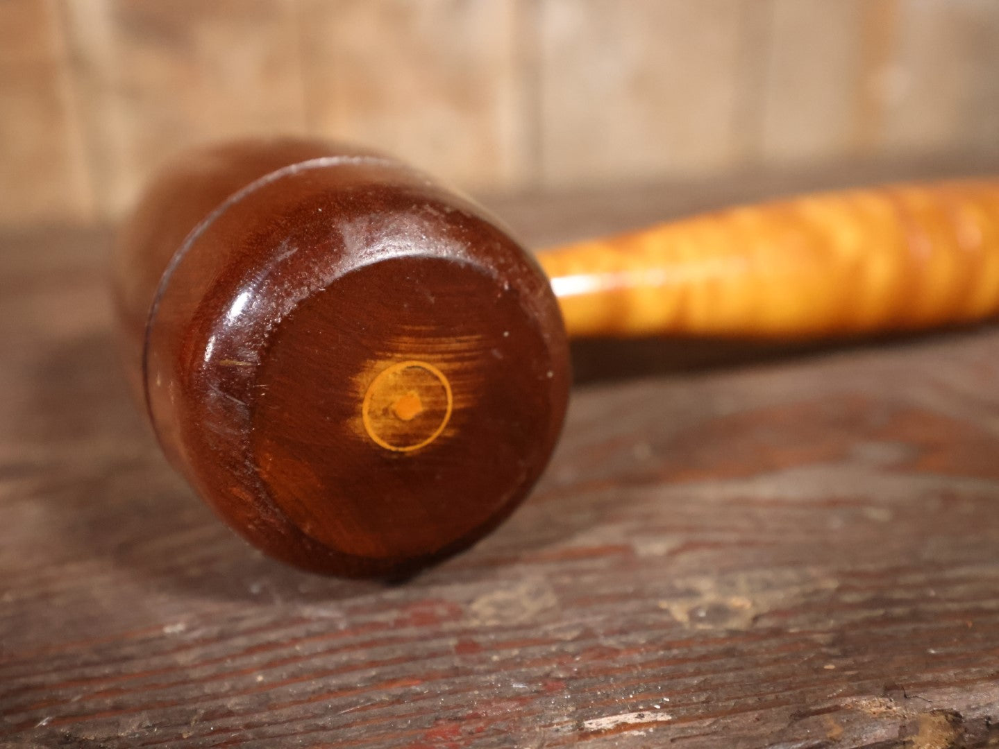 Vintage Wooden Mallet With Attractive Real Wood Grain And Polished Veneer, Auctioneer'S Gavel