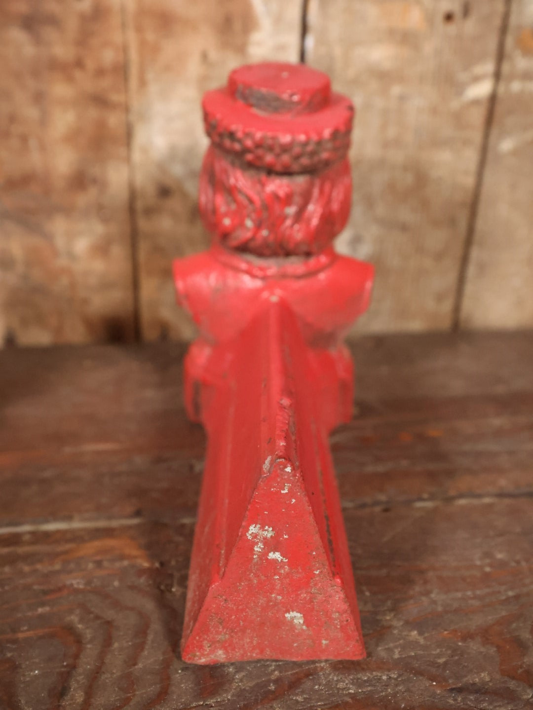 Antique Cast Iron Andirons With Man's Bust Wearing Hat With Beard, Santa-Like, Repainted In Red