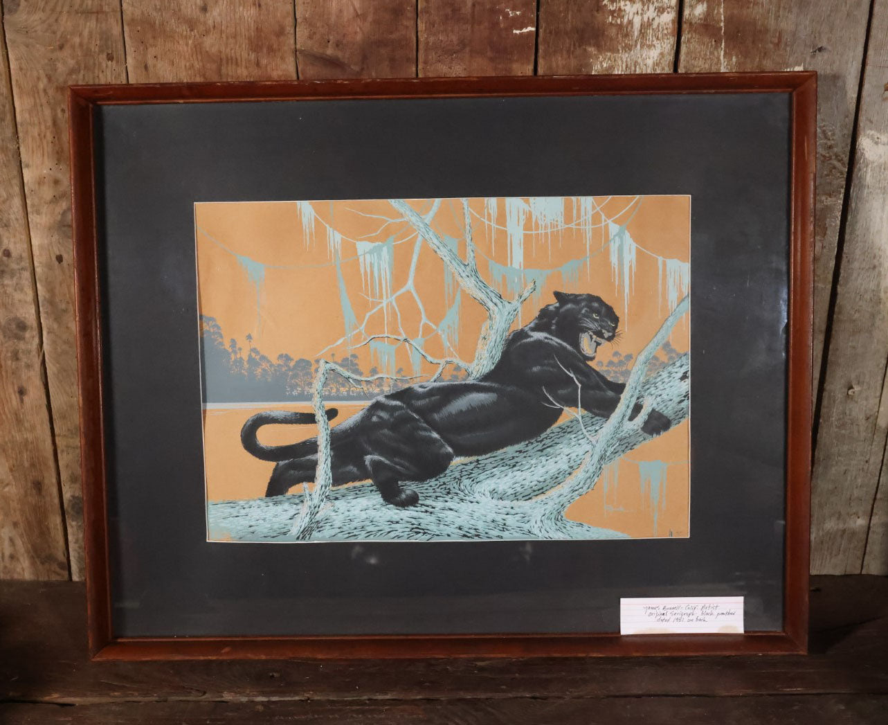 Vintage Mid-Century Serigraph Print Of A Black Panther By James Bunnell (California), 1951