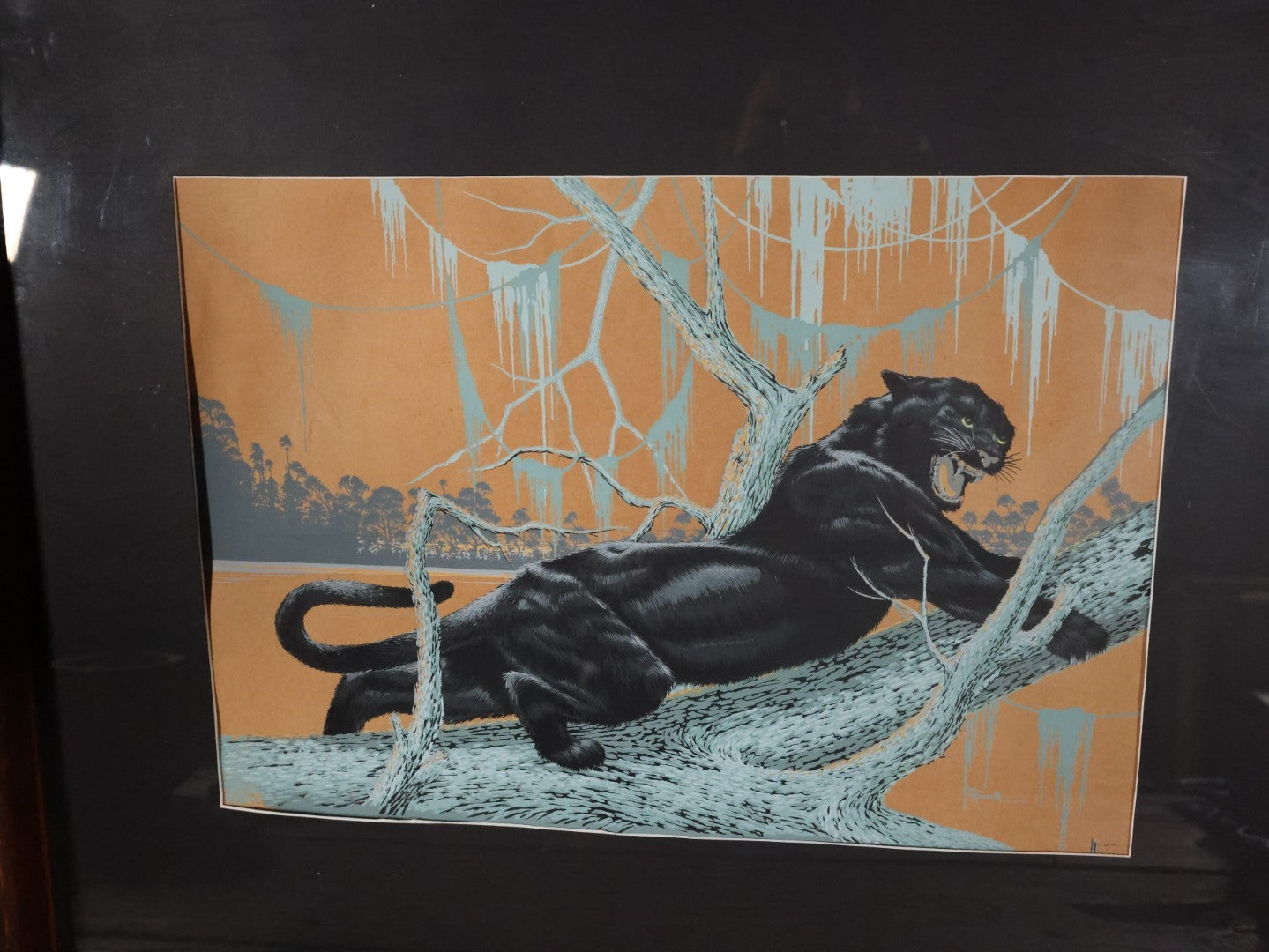 Vintage Mid-Century Serigraph Print Of A Black Panther By James Bunnell (California), 1951